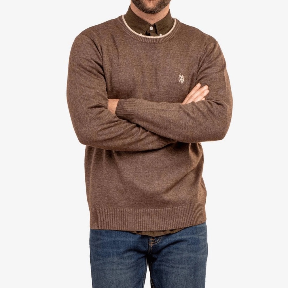 U.S. Polo Assn. Men's Solid Brown Cigar Heather Knit Crewneck Sweater